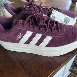 Adidas Women's Maroon and White Sneakers